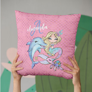 Mermaid Custom Pink Gold Monogram Girl Bedroom Kussen