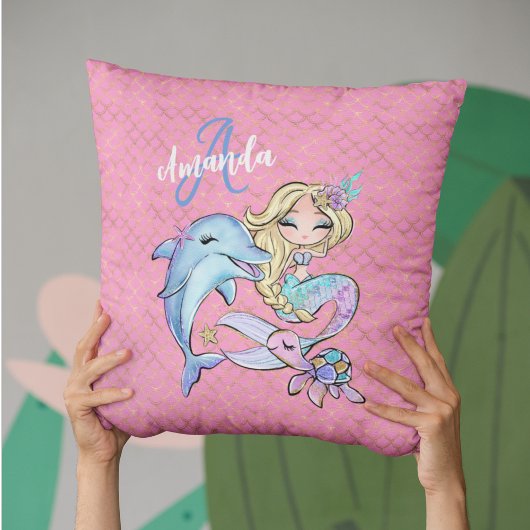 Mermaid Custom Pink Gold Monogram Girl Bedroom Kussen