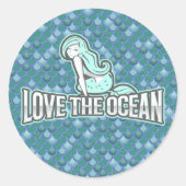 Mermaid Cute Blue Classic Round Sticker (Voorkant)