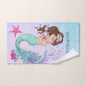 Mermaid Cute Blue Dark Hair Starfish Personal Bad Handdoek (Handdoek)