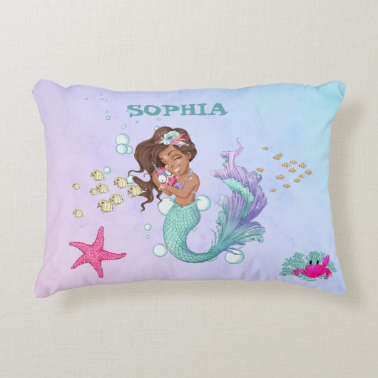 Mermaid Cute Blue Roze Starfish Personal Accent Kussen (Voorkant)