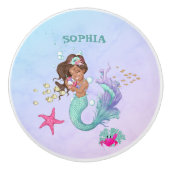 Mermaid Cute Blue Roze Starfish Personal Keramische Knop (Voorkant)