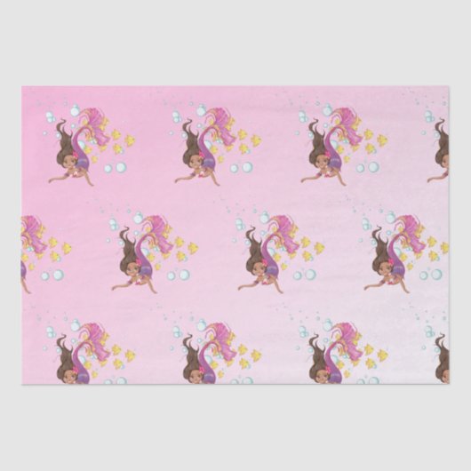 Mermaid Cute Bubbles Roze Weefpapier Tissuepapier (Voorkant)