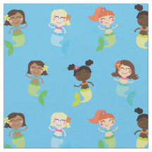 Mermaid Cute Cartoon Kinder Print Fabric
