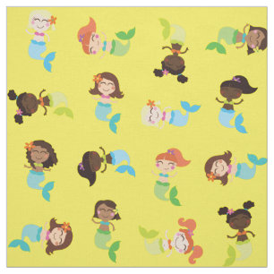 Mermaid Cute Cartoon Kinder Print Fabric Stof