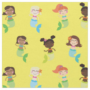 Mermaid Cute Cartoon Kinder Print Fabric Stof