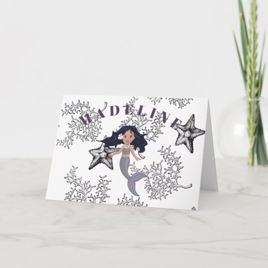 Mermaid Cute Dark Hair onder Zee Birthday Kaart (Voorkant)