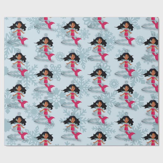 Mermaid Cute Girl Whimsical Snowflakes Cadeaupapier (Vlak)