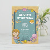 Mermaid Cute Girls 1e verjaardag Kaart (Staand voorkant)