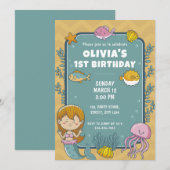 Mermaid Cute Girls 1e verjaardag Kaart (Voorkant / Achterkant)