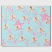 Mermaid Cute Girly Pink Blue onder het Zee Cadeaupapier (Vlak)