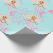 Mermaid Cute Girly Pink Blue onder het Zee Cadeaupapier (Hoek)