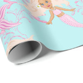 Mermaid Cute Girly Pink Blue onder het Zee Cadeaupapier (Rol Hoek)