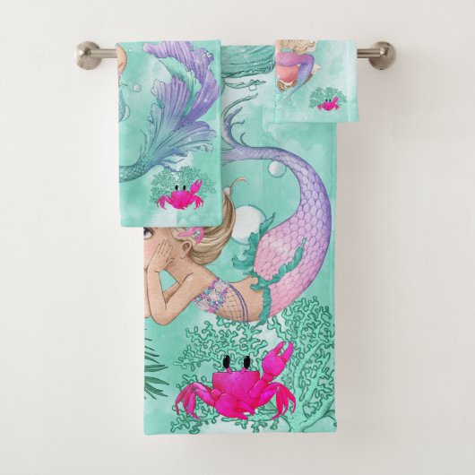 Mermaid Cute Green Starfish Personal Bad Handdoek (Insitu)