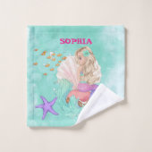 Mermaid Cute Green Starfish Personal Bad Handdoek (Wasdoekje)
