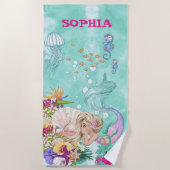 Mermaid Cute Green Starfish Personal Strandlaken (Voorkant)