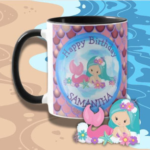 Mermaid Cute Happy BIRTHDAY paarse Mok