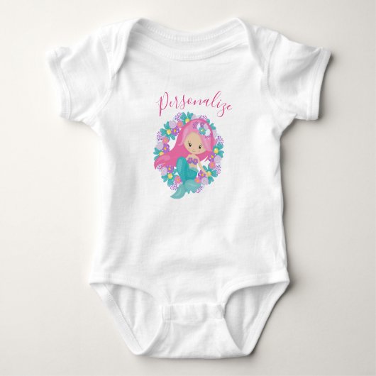 Mermaid Cute Little Girl Mermaid Pink Flowers Romper (Voorkant)