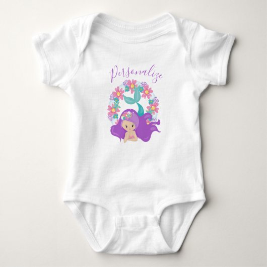 Mermaid Cute Little Girl Mermaid Purple Flowers Romper (Voorkant)