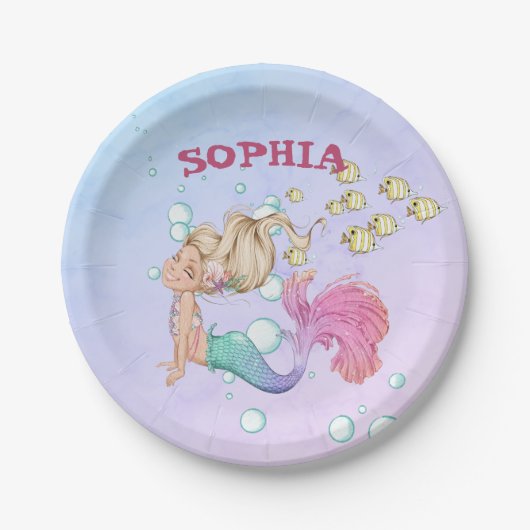 Mermaid Cute Pink Blue Personal Papieren Bordje (Voorkant)