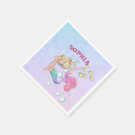 Mermaid Cute Pink Blue Personal Servet (Hoek)