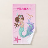 Mermaid Cute Pink Starfish Dark Hair Personal Bad Handdoek (Handdoek)