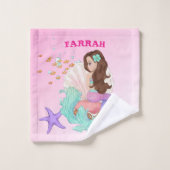Mermaid Cute Pink Starfish Dark Hair Personal Bad Handdoek (Wasdoekje)