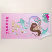 Mermaid Cute Pink Starfish Dark Hair Personal Strandlaken (Voorkant)