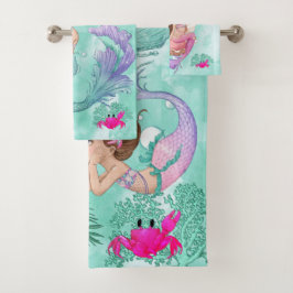 Mermaid Cute Pink Starfish Personal Bad Handdoek