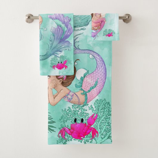 Mermaid Cute Pink Starfish Personal Bad Handdoek (Insitu)