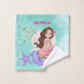 Mermaid Cute Pink Starfish Personal Bad Handdoek (Wasdoekje)