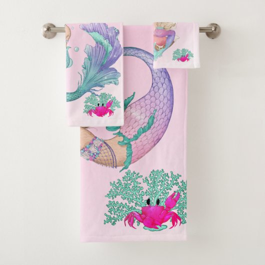 Mermaid Cute Pink Starfish Personal Bath Bad Handdoek (Insitu)