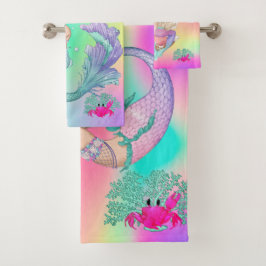 Mermaid Cute Pink Starfish Rainbow Personal Bad Handdoek