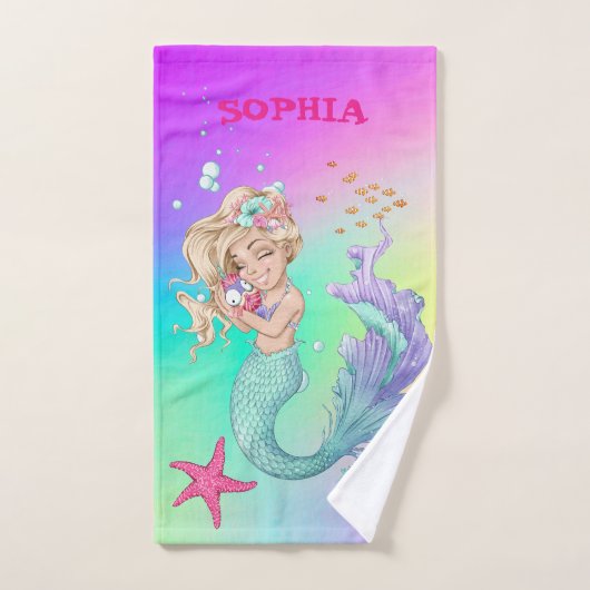Mermaid Cute Pink Starfish Rainbow Personal Bad Handdoek (Handdoek)