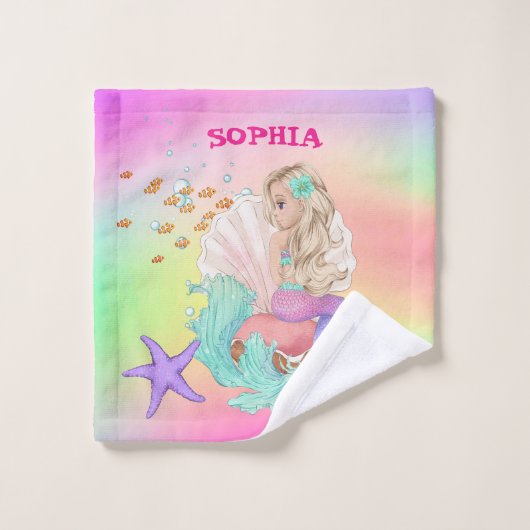 Mermaid Cute Pink Starfish Rainbow Personal Bad Handdoek (Wasdoekje)