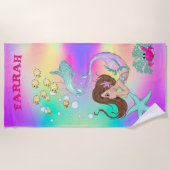 Mermaid Cute Rainbow Pink Starfish Dark Hair Strandlaken (Voorkant)