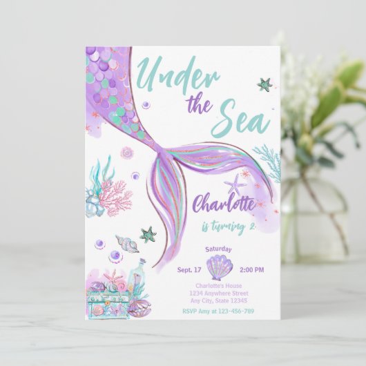 Mermaid Cute under the Zee Glitter Birthday Kaart (Staand voorkant)