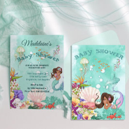 Mermaid Dark Hair Baby shower Cute Green Kaart