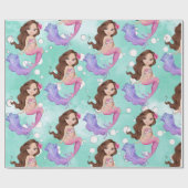 Mermaid Dark Hair Bubbles Roze Blauw Cadeaupapier (Vlak)