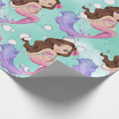 Mermaid Dark Hair Bubbles Roze Blauw Cadeaupapier (Hoek)