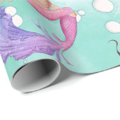 Mermaid Dark Hair Bubbles Roze Blauw Cadeaupapier (Rol Hoek)