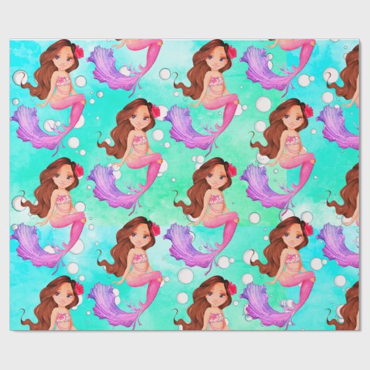Mermaid Dark Hair Bubbles voor helder blauw cadeau Cadeaupapier (Vlak)