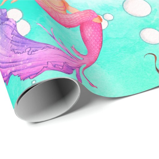 Mermaid Dark Hair Bubbles voor helder blauw cadeau Cadeaupapier (Rol Hoek)