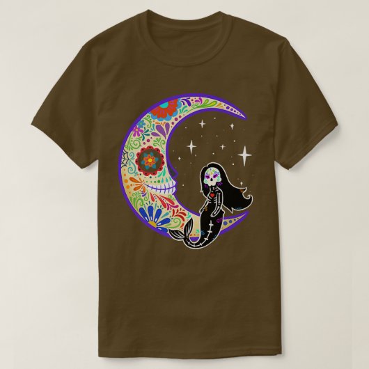 Mermaid Dia de Los Muertos Skeleton  T-shirt (Design voorkant)