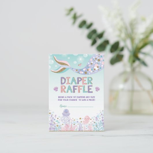 Mermaid Diaper Raffle Baby Girl Beach Zee Ocean Informatiekaartje (Staand voorkant)