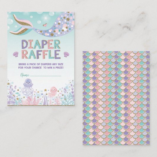 Mermaid Diaper Raffle Baby Girl Beach Zee Ocean Informatiekaartje (Voorkant / Achterkant)
