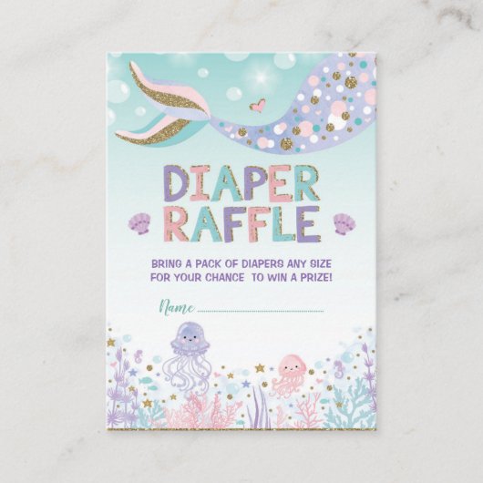 Mermaid Diaper Raffle Baby Girl Beach Zee Ocean Informatiekaartje (Voorkant)