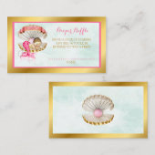 Mermaid Diaper Raffle Shell Pearls Pink Gold Informatiekaartje (Voorkant / Achterkant)