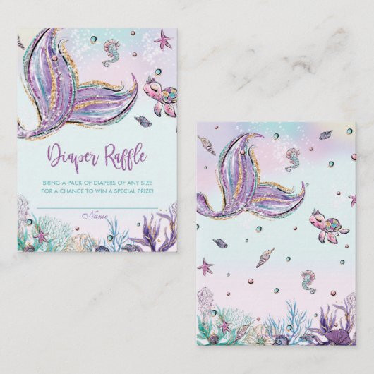Mermaid Diaper Raffle Tickets Baby shower invoegen Informatiekaartje (Voorkant / Achterkant)