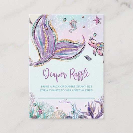 Mermaid Diaper Raffle Tickets Baby shower invoegen Informatiekaartje (Voorkant)